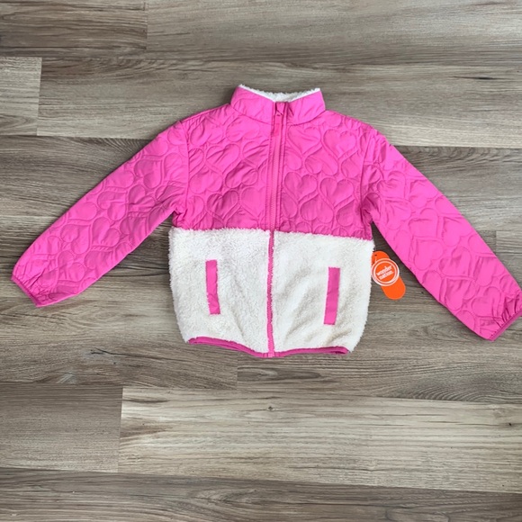 Pink Kids Jacket Wonder Nation Girls Mixed Media Quilted Plush Small 6-6x New - Picture 1 of 5